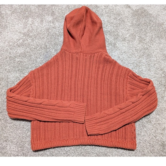 Aeropostale Cropped Cable Knit Hoodie Coral Cold Shoulder Tie Y2K Waist Size S - Picture 6 of 6
